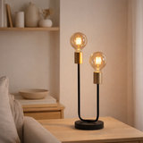 Lampe de table 2-Flame. Modo en métal en noir, versions en or, prise E27, lampe de table pour salon, salle à manger, cuisine, couloir, couloir ou bureau, 45 x 14 cm en situation