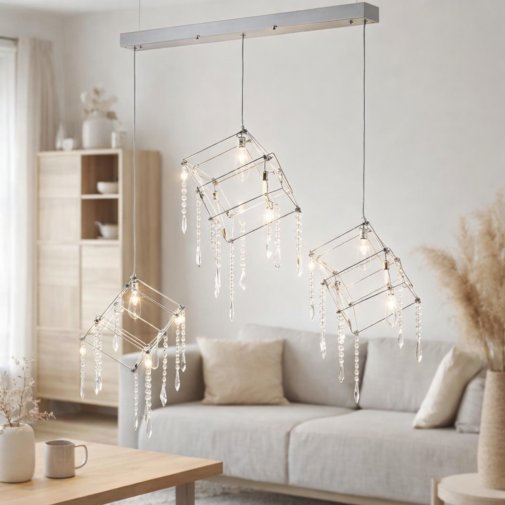 Métal et plastique Araneus à LED en Chrome, avec des LED fermement construites, 80 cm de long, éclairage pour le salon, la salle à manger ou le bureau en situation