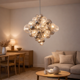 PENDANT LAMP SPHERE Ø 75 cm, AU S et verre avec différentes structures, éclairage pour le salon, la salle à manger ou le bureau. en situation