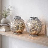 2 Set LED Decoration Lumière solaire Ø 18 cm Décoration extérieure en métal en argent avec des LED intégrées en situation