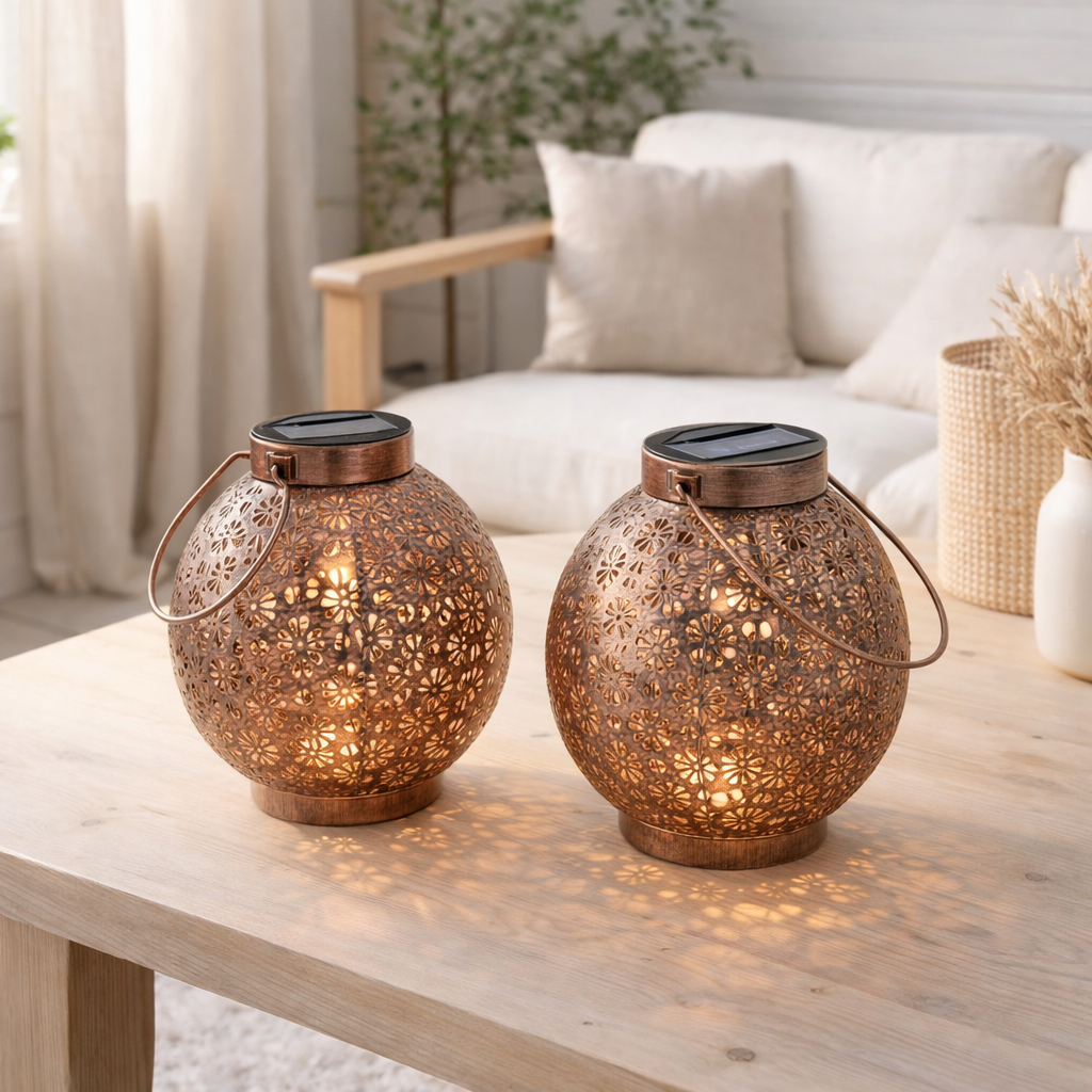 2 Set LED Décoration Lumière solaire Ø 18 cm Décoration extérieure en métal en bronze avec LED intégrés en situation