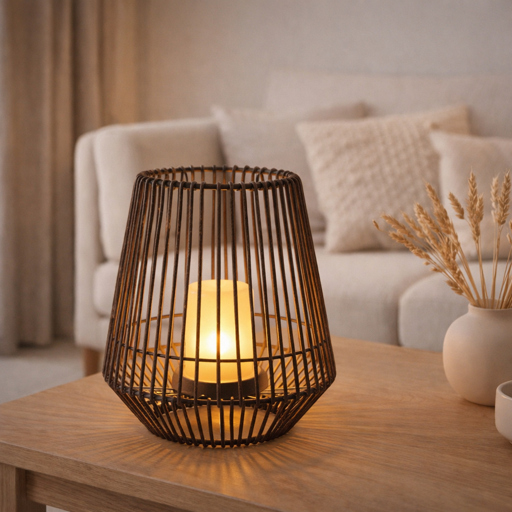 Lampe solaire LED Plasto Ø 26 cm à l'extérieur en métal brun et en plastique en situation