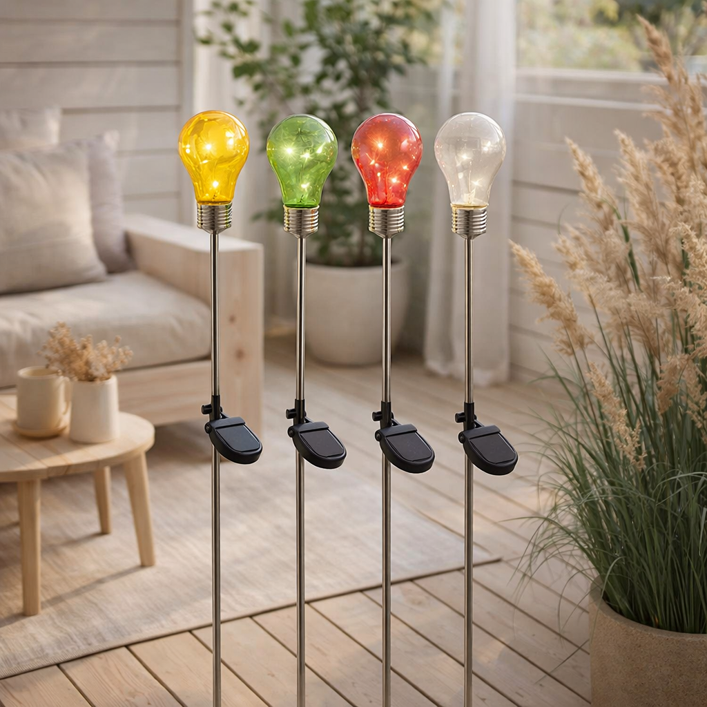Set de 4 piquets solaires décoratifs ampoule en situation