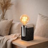 Lampe en marbre Gemma 16 cm de haut, en marbre et en métal de couleur en acier inoxydable, socket E27, éclairage pour salle à manger, salon, couloir ou bureau en situation