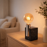Lampe en marbre Gemma 16 cm de haut, en marbre et en métal de couleur en acier inoxydable, socket E27, éclairage pour salle à manger, salon, couloir ou bureau en situation