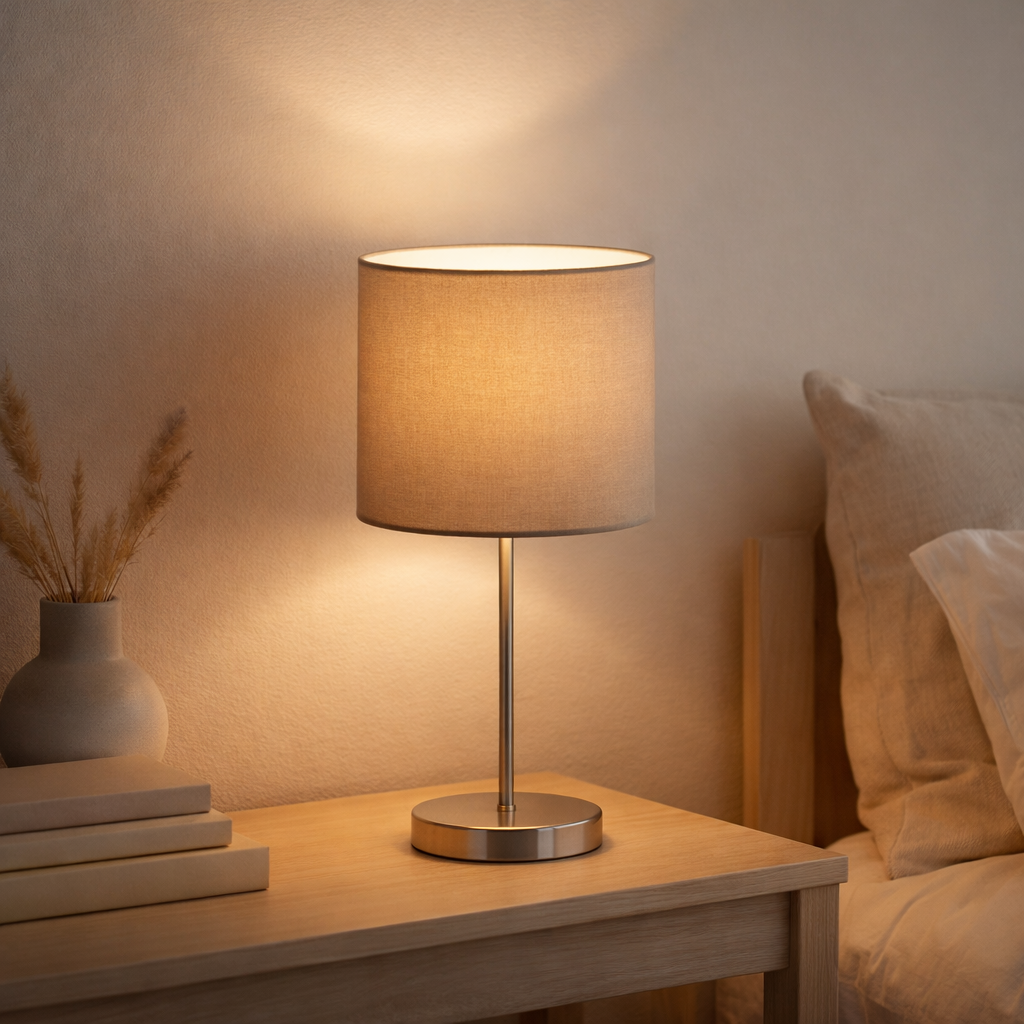Lampe de table New York, lampe de table en métal classique avec des lames de texte en gris, avec une prise E27, 38,5 cm de haut, parfaite pour le salon, la salle à manger, le couloir et le bureau en situation