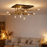 LED Plafond Ancona avec rétro-éclairage en métal en noir et laiton, versions G9, lampe pour le salon, la salle à manger, le couloir et le bureau, env. en situation