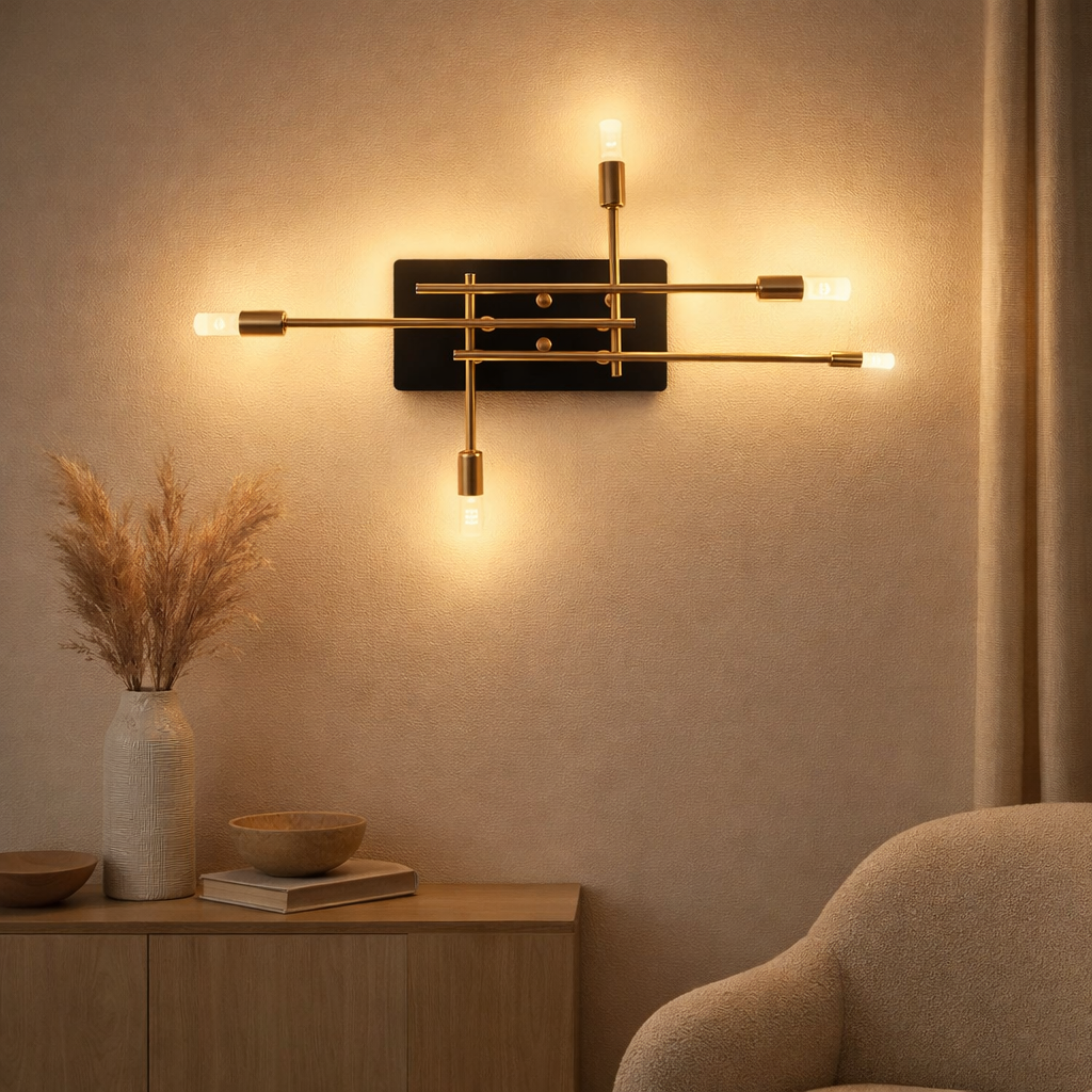 LED Plafond Ancona avec rétro-éclairage en métal en noir et laiton, versions G9, lampe pour le salon, la salle à manger, le couloir et le bureau, environ 41 x 25 cm en situation
