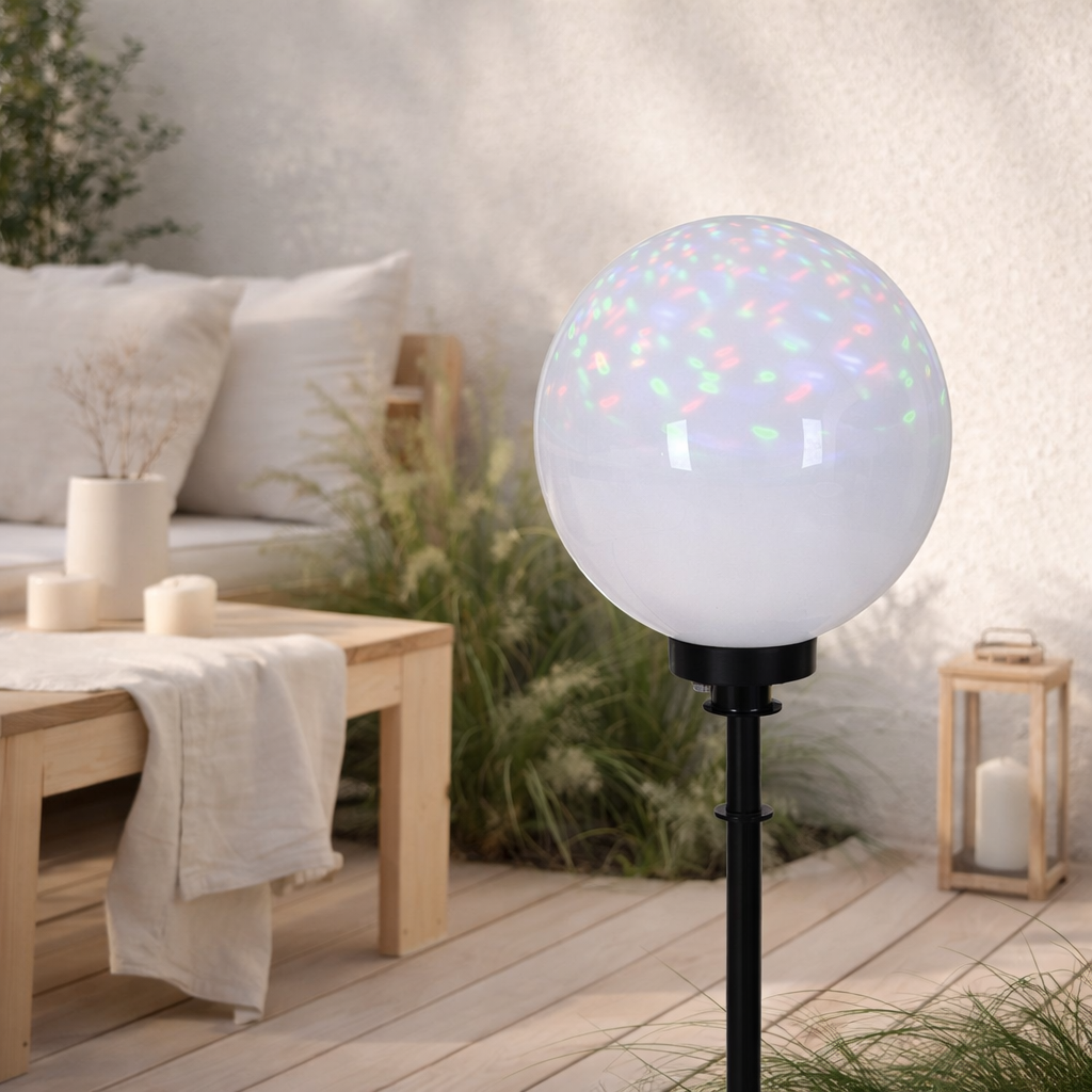 À l'extérieur de la broche Spittical Ball D: 40 cm, pour l'extérieur, une brochette de terre en plastique, blanc, e27, - Wegelettes en situation