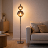 Lampadaire LED lampadaire Nova avec une fonction DIMMM en métal, en plastique et en verre de fumée de chrome, avec des LED fermement installées, environ. en situation
