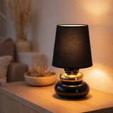 Lampe de table en céramique Stoney, lampe de table en céramique et textile en noir, or, avec version E14, lampe de table pour salle à manger, salon, couloir ou bureau, ou comme lampe de chevet, 31 cm de haut en situation