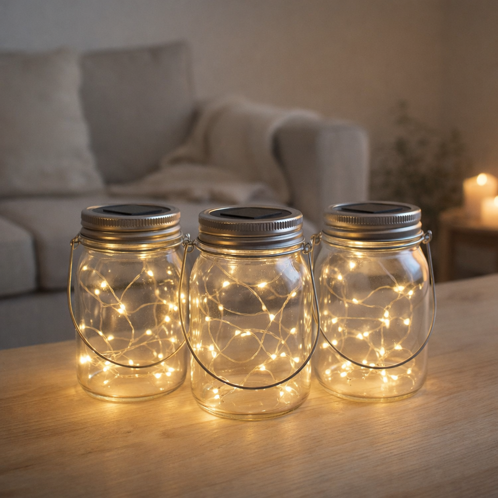 Lot de 3 Lampes de Table Solaires d'Extérieur LED h: 13cm en situation