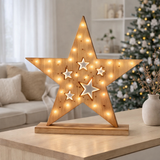 LED Wood Star 49 cm de haut, décorations de Noël en bois dans la nature, avec des LED fermement installés en situation
