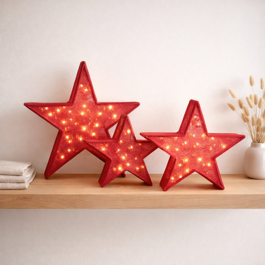 3 Set LED Decoration Stars de Noël Rouge en situation
