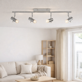 Plafond LED Garda de 66 cm de long, avec des LED intégrées, en métal et acrylique colorants chromés en situation