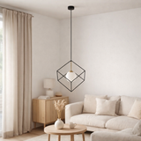 «Cadre» pendentif, retraité rétrospective en métal et en verre en noir et blanc avec une prise G9, une longueur latérale de 30 cm, pour le salon et le bureau. en situation