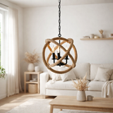 Pendentif Regia, black metal, corde de chanvre, prise E27, éclairage pour le salon, salle à manger ou bureau, 43 cm de diamètre en situation