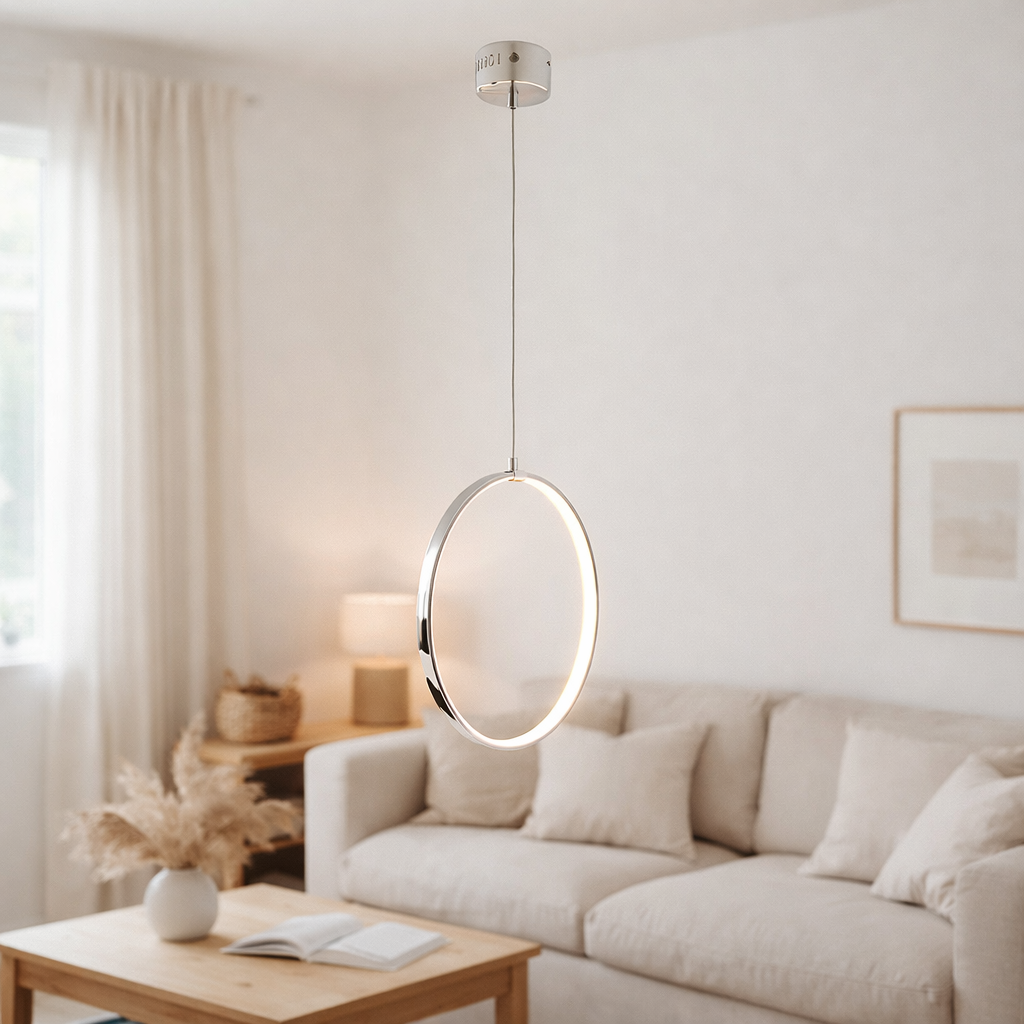 LED Plafond Ligne de boucle en métal en acier et en plastique, en acier-fleur, env. 60 cm de long, avec des LED fermement intégrées, l'éclairage pour le salon et le bureau en situation