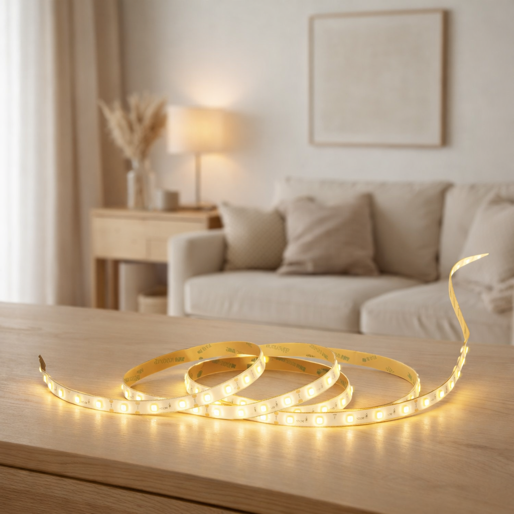 LED Stripe env. 5 m de long, avec 2 liants flexibles et alimentation en fiche; 300 LED, jaune. en situation