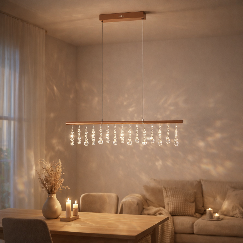 Longueur de la lampe LED Nobilis Environ 100 cm, en métal et en plastique en or, avec des LED fermement installées, l'éclairage pour le salon, la salle à manger ou le bureau en situation