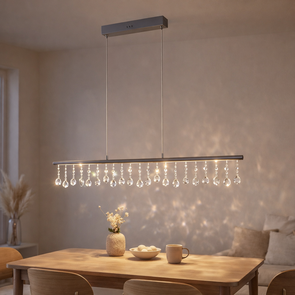 Lampe à pendentif LED nobilis longueur d'environ. 100 cm, en métal et en plastique en gris, avec des LED fermement construites, l'éclairage pour le salon, la salle à manger ou le bureau en situation