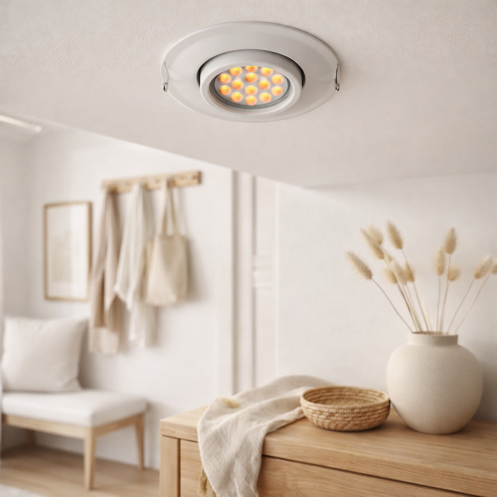 LED construit -in spot taro Ø 9,4 cm, 10 cm de profondeur, en métal blanc, 6 watts, blanc chaud en situation