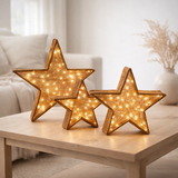 3 étoiles décoratives à LED set marron en situation