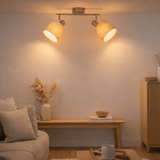 Mur et plafond à 2 places Maron en métal-satin avec parapluies en tissu dans la nature, avec une douille E14, la lampe pour le salon, la salle à manger, le couloir et le bureau, 46 x 12 cm en situation