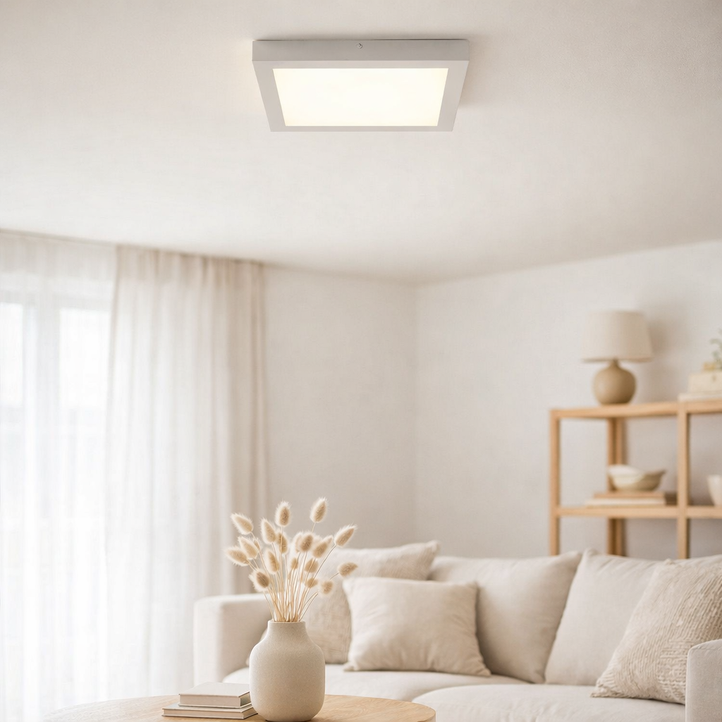 Panneau d'assemblage LED 22 x 22 cm en métal et en plastique en gris blanc / clair, avec des LED fermement installées en situation