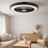 Loucles de plafond LED + ventilateur Arioso Ø 54 cm, en métal et en plastique, avec de nombreuses fonctions en situation