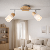 2 Mur Wall Plafond Spot Todtnau, métal, bois et plastique, E14, 39 cm de long en situation