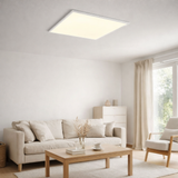 Panneau d'insert LED Thore 62x62x1cm, plafond en métal et en plastique en blanc, avec des LED fixes en situation