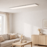 Panneau LED Light Carente Longueur 119,5 cm, sans cadre, de nombreuses fonctions, en métal et en plastique, blancs, LED intégrés en situation