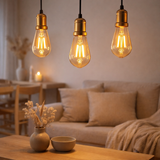 Lampes à LED 4 set E27 version 4 watts, en métal et en verre, blanc chaud en situation