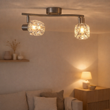 Papin de série Josefa, lampe à plafond en métal et verre en acier inoxydable, avec des lampes filamentaires de version E14 incluses, pour le salon, la salle à manger, le couloir ou le couloir 28 x 8 cm en situation