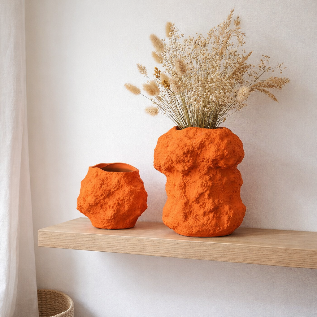 Vase en céramique w. look rock, en orange tendance CHU32OR en situation