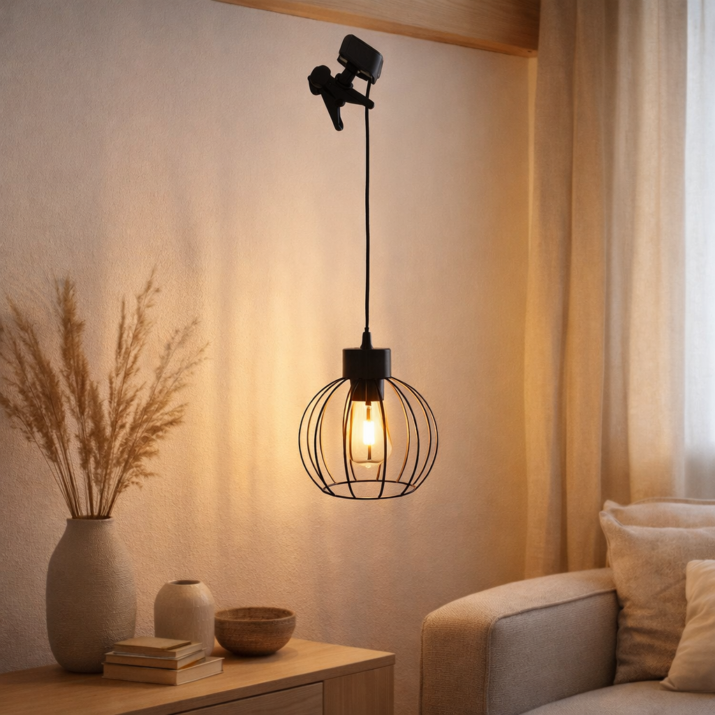 Grille solaire / pendante en métal noir, Ø 20 cm, y compris des lampes fermement installées, blanc chaud, pour la zone extérieure en situation