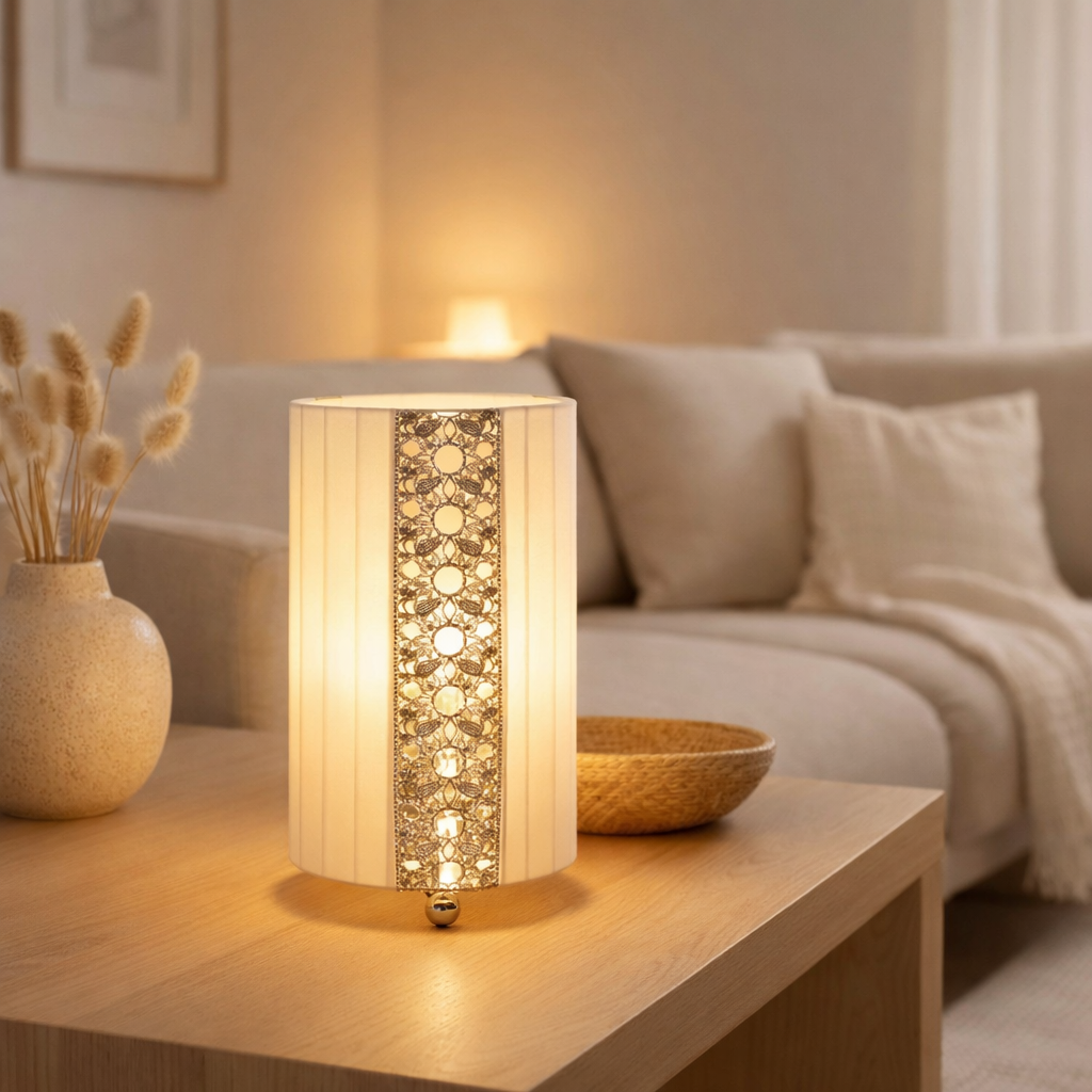 Lampe de table en tissu H: 23cm Sheryl en situation