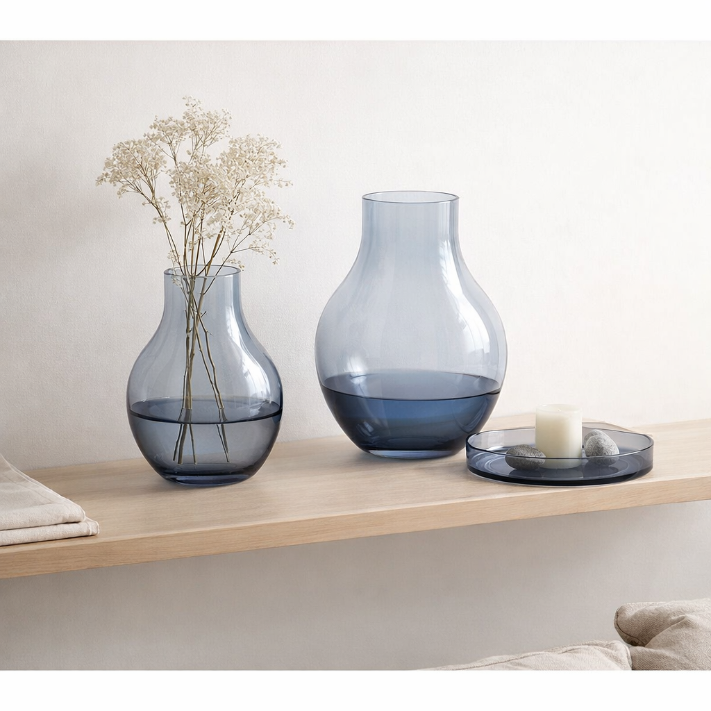 Vase en verre XL de forme bulbe, hauteur 36cm, ENVIE 36SI, verre épaisseur 9mm en situation