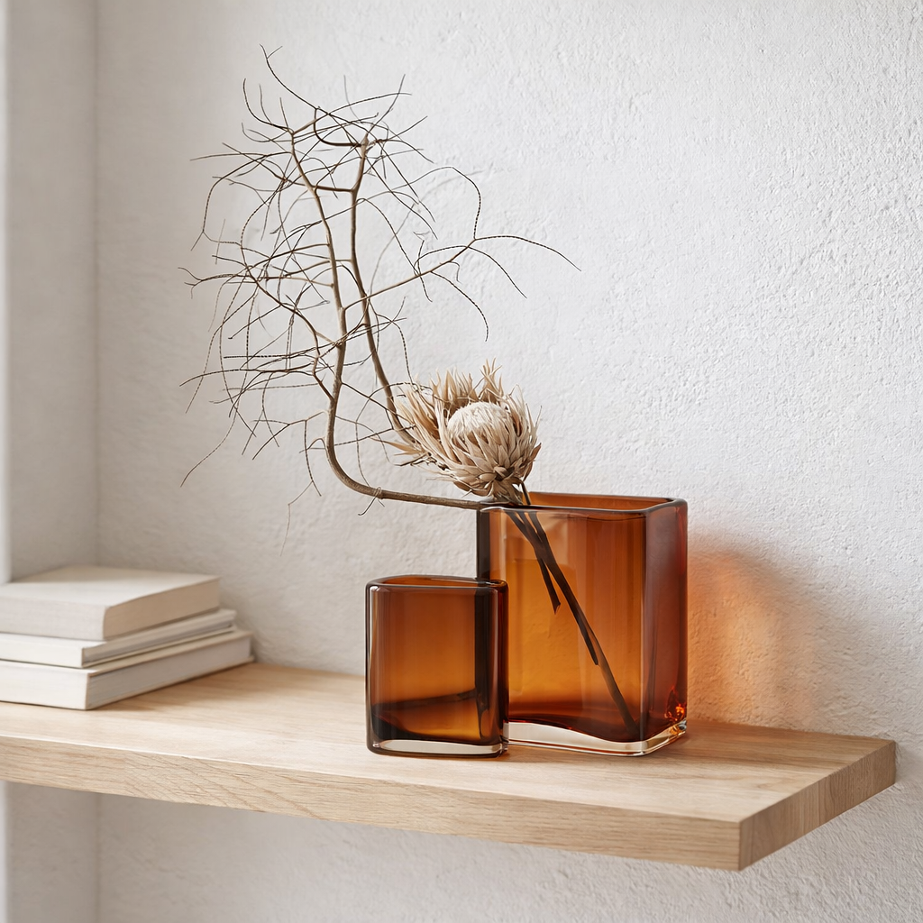 vase design moderne, forme spéciale, ambre, BAD30AM en situation