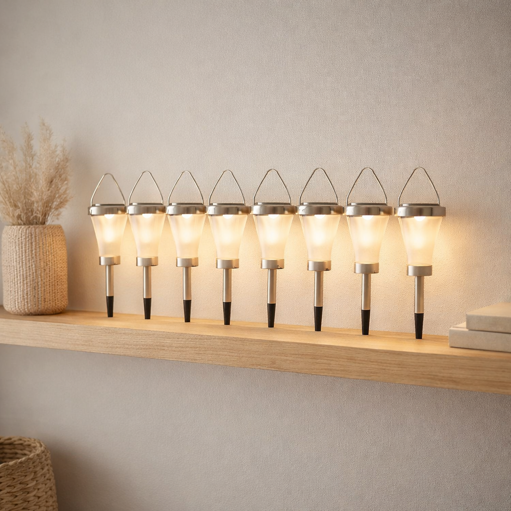 8 Set LED Decoration Solar Light, pour l'extérieur, en métal et en plastique en acier, LED intégrée en situation