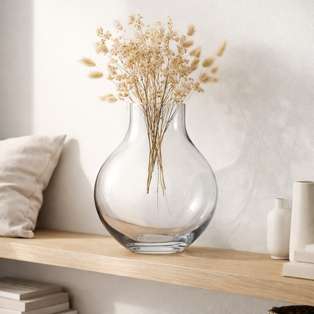 Vase en verre XL forme ampoule, hauteur 36cm, ENVIE 36TR, verre épaisseur 9mm en situation
