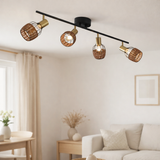 4 plafonds Corbis, spot métallique en noir et or, avec prise E14, pour salle à manger, salon, couloir ou bureau, plafond à l'intérieur, 78 cm de long en situation