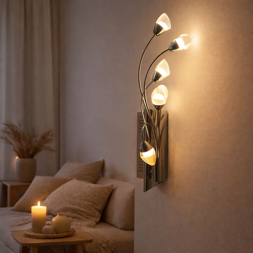 Lampe murale LED Shinny en métal et en plastique en chrome avec des LED fermement construites, 50 cm en situation