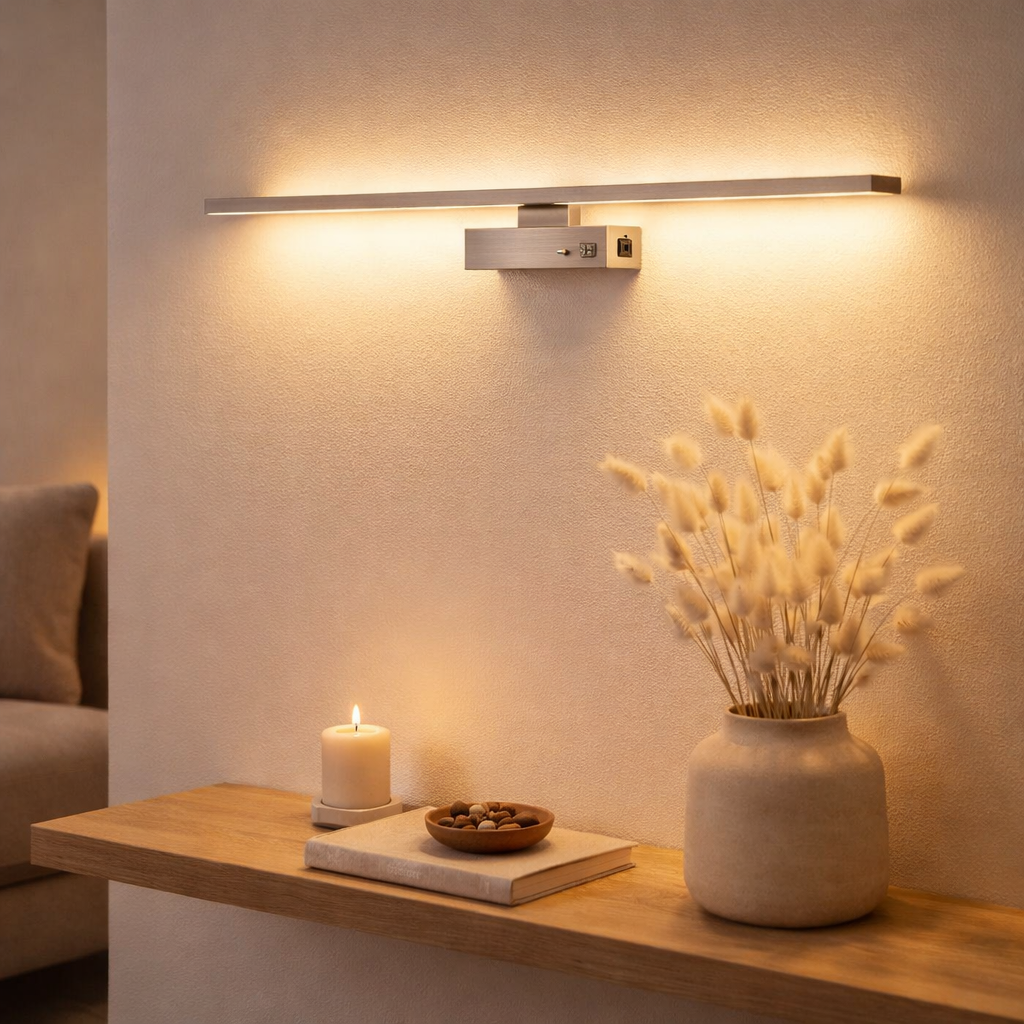 Lampe murale LED Trevor Nickel Matt, lampe murale en métal et en plastique en nickel Matt, avec des LED fermement construites, éclairage mural à l'intérieur de 62 x 10 x 4,5 cm en situation