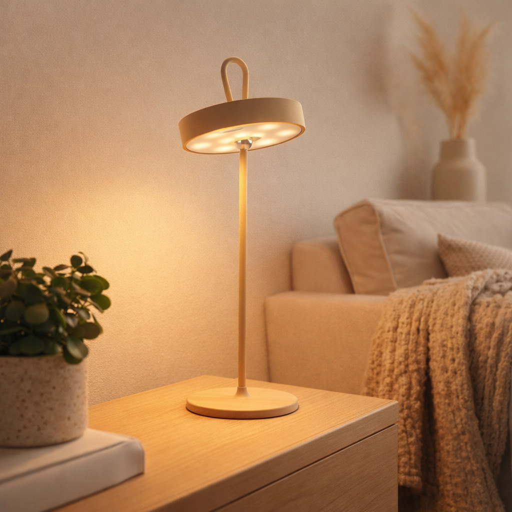 Lampe de table de batterie LED magnétique pour l'extérieur et à l'intérieur, en métal et en plastique dans le gel, 36 cm de haut en situation