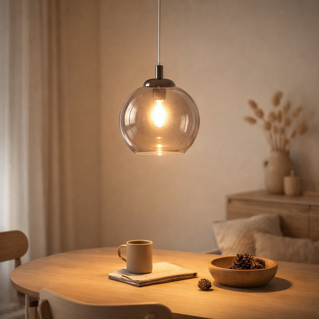 La lampe suspendue à LED Vaso, lampe à pentence en métal et en verre en anthracite, avec des LED fermement construites, lampe suspendue pour la salle à manger et le salon avec un Øvon 14,5 cm. en situation
