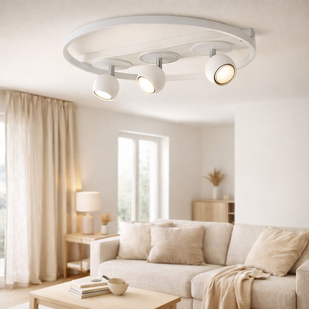 3 taches de plafond LED Ronda Ø 50 cm, en métal et en plastique, blanc, gu10, taches à l'intérieur en situation