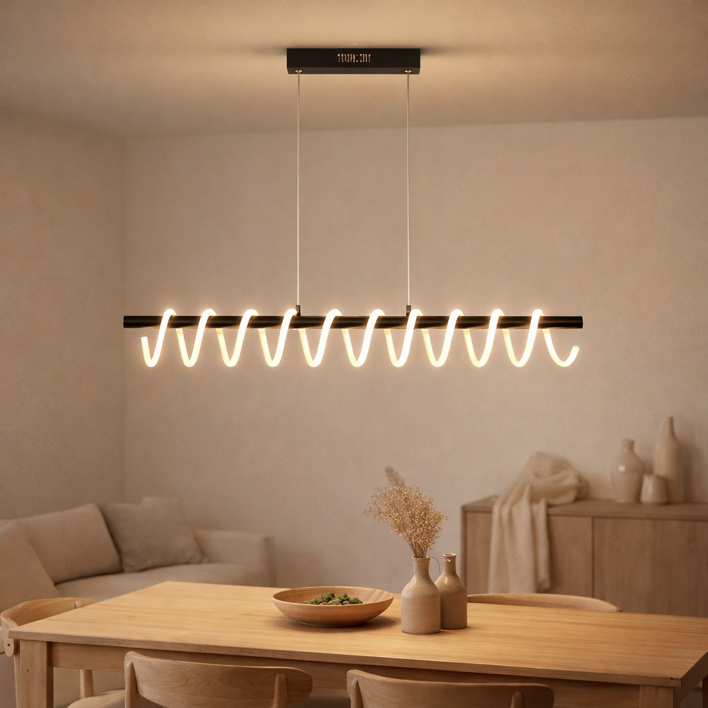 La lampe à pensionnaire LED Belleza, lampe à pendule en métal moderne en noir et blanc, avec des LED fermement construites, environ 100 cm de long, l'éclairage idéal pour le salon, la salle à manger ou la cuisine. en situation