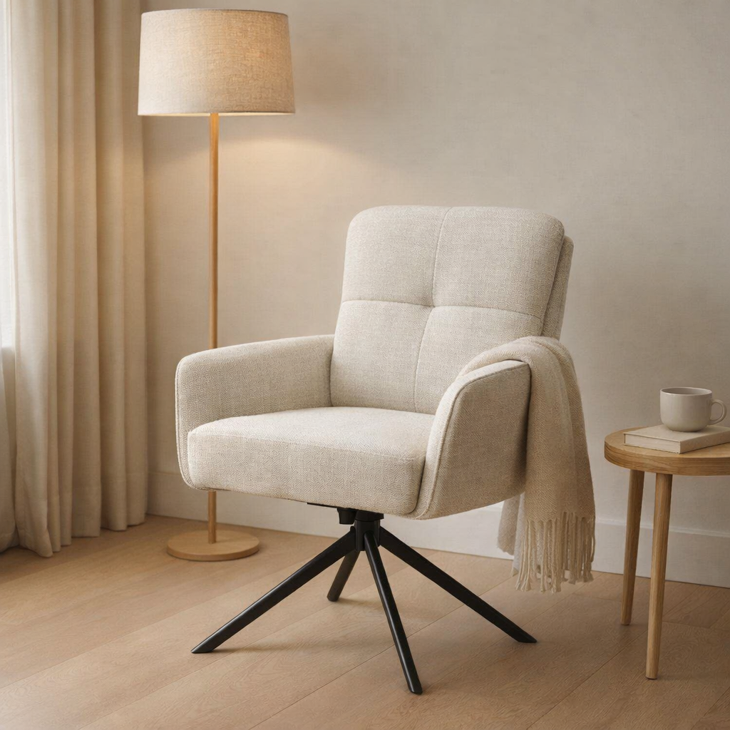 Fred Armchair - Fabric Ecru + Cowboy 104 - Turning Putter 180 Black en situation
